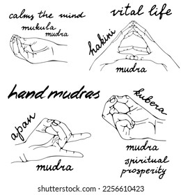 Healing hand mudras collection in vector