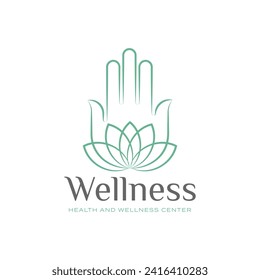 Healing Hand Outline Vector, Luxury Hand and Lotus Flower Logo Design for Wellness and Health Center