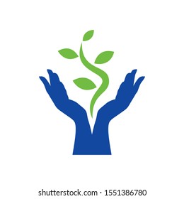 Healing Hands Logo Design Vector. Nature Awareness Icon Symbol