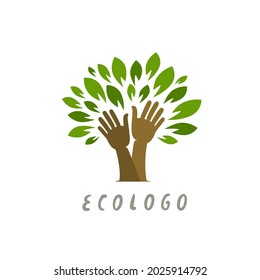 Healing hands tree. Nature, organic icon. Environment concept vector illustration
