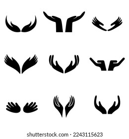 Healing hands vector set. Care hands icon collection.