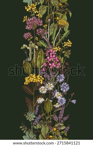 Healing herbs vertical seamless border