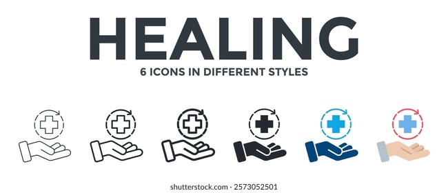 Healing Icon In Different Style Vector Illustration. Designed In Thin Line, Regular Line, Bold Line, Glyph, Color Fill, And Flat Style Can Be Used For Web