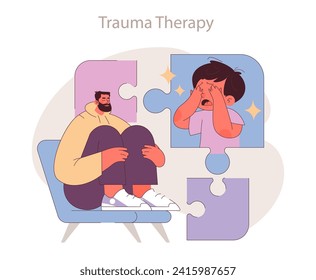 Healing Journey concept. A psychotherapist helps a man piece together emotions during trauma therapy, aiding in recovery.
