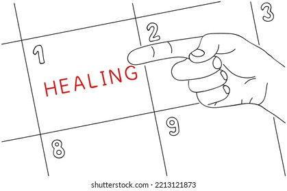 HEALING. Message of health care and health lifestyle on paper. Editable hand drawn contour. Sketch in minimalist style. Vector