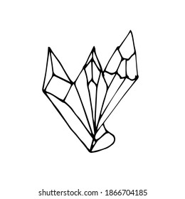 Heilung mit einem Kristall einzeln auf weißem Hintergrund. Handgezeichnete Vektorgrafik im Doodle-Stil. Schwarz-weißer mystischer Kristall für eine entspannende Färbung für Kinder und Erwachsene. 