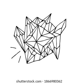 Healing  Single crystal isolated on a white background. Hand drawn vector illustration in Doodle style. Black and white mystical crystal for relaxing coloring for children and adults. 