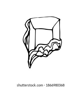 Healing  Single crystal isolated on a white background. Hand drawn vector illustration in Doodle style. Black and white mystical crystal for relaxing coloring for children and adults. 
