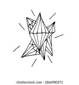 Heilung mit einem Kristall einzeln auf weißem Hintergrund. Handgezeichnete Vektorgrafik im Doodle-Stil. Schwarz-weißer mystischer Kristall für eine entspannende Färbung für Kinder und Erwachsene. 