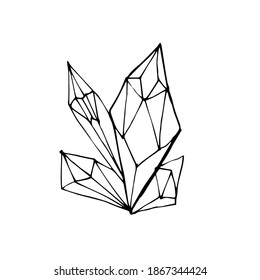 Curación Cristal único aislado en un fondo blanco. Ilustración vectorial dibujada a mano en estilo Doodle. Cristales místicos en blanco y negro para coloración relajante para niños y adultos. 