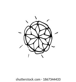 Curación Cristal único aislado en un fondo blanco. Ilustración vectorial dibujada a mano en estilo Doodle. Cristales místicos en blanco y negro para coloración relajante para niños y adultos. 