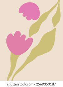 Healing System Cute Pink Minimalist Wallpaper Background. Aesthetic Colorful Pastel Floral Fluid Abstract Background. Floral elements in doodle style, one line style. Perfect for greeting card, poster