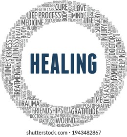 Healing vector illustration word cloud isolated on a white background.