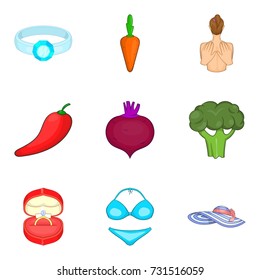 Healing vegetables icons set. Cartoon set of 9 healing vegetables vector icons for web isolated on white background