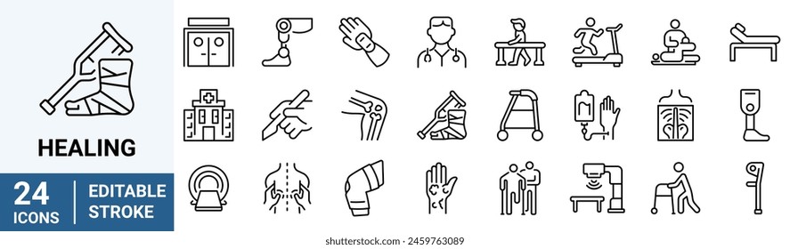 Healing web line icons. Physiotherapy, rehabilitation. Vector Illustration. medicine and health