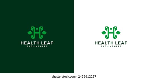 health abstract logo design letter H and green leaves for herbal, nature