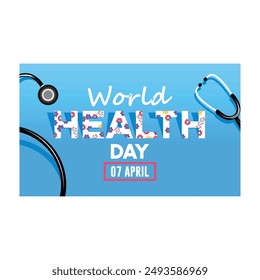 Health for all people in the world. Stethoscope and heart. World Health Day concept. Flat vector illustration.