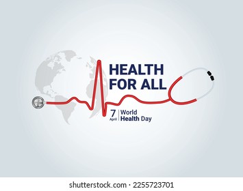 Salud para todos - Concepto del Día Mundial de la Salud 2023. Diseño vectorial del corazón y estetoscopio. Ilustración vectorial del Día Mundial de la Salud.