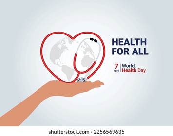 Health for all - World Health Day 2023 Concept. Heart and stethoscope vector design. Vector illustration for World Health Day.