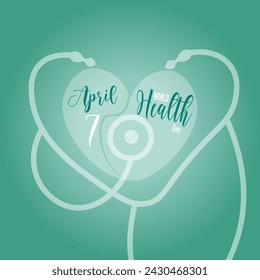 Health For All. World Health day concept background. World health day concept text design with doctor stethoscope. April 7. Holiday concept. Template for background, banner, card, poster