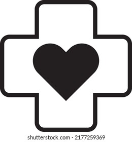 Icono de aplicación de salud, vector, fondo negro, blanco, más, corazón, logotipo
