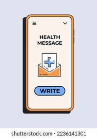 Health app. Message health in your phone. Online tele medicine flat concept. Medical consultation. Vector illustration