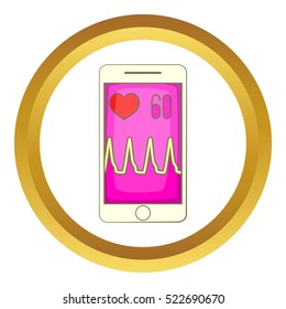 Health app on a smartphone vector icon in golden circle, cartoon style isolated on white background