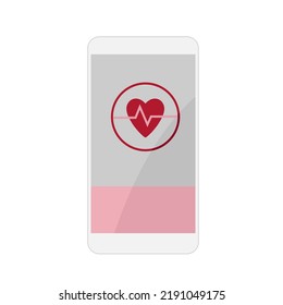 Health app Smartphone. Abstract smartphone interface with heart. Screen fitness app. Vector flat illustration isolated on white background. Fitness interface design for mobile application.
