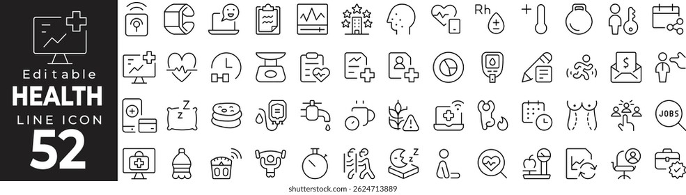 Health Awareness Thin Line Icon Set – Wellness, Prevention, Medical Info