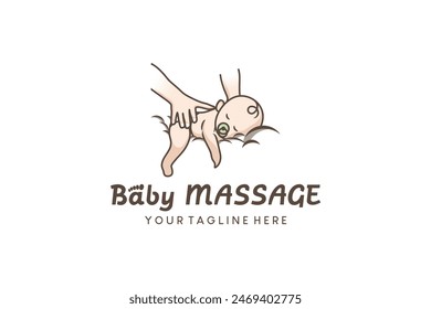 Health baby massage logo design, vector illustration of hands massaging a baby's body