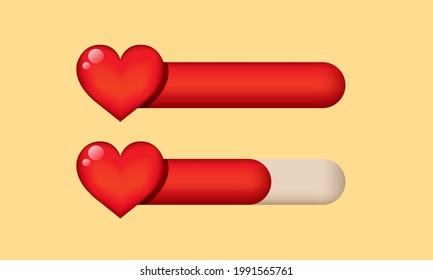 Health Bar. Game Health Scale.Heart And Red Bar Are Indicators Of Health. Vector Illustration.