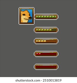 health bar, pixel art dog. 