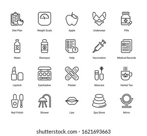 Health Beauty and Fashion thin line icons, fully editable - stroke