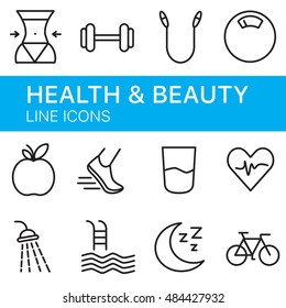 Health & Beauty. Line Icons set. You can manage line width.
