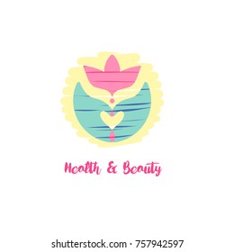 Health and beauty. Style template logo for massage, spa, wellness salon. Hand and color leaf.