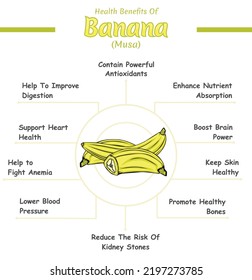 Health benefits of banana illustration.
Vector file, education, health care, ready to print, ready to use, easy to edit, colorful.