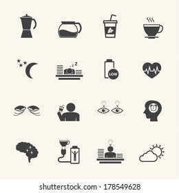 Health Benefits And Disadvantages Of Coffee. Vector Flat Design Icons Set For Infographic And Application.