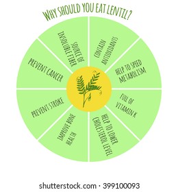 Health benefits of lentil. Hand drawn helpful infographics. Vegan protein sources. Vegan vitamin sources. Why should you eat more vegetables.