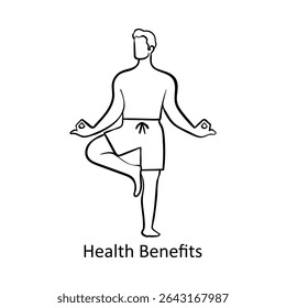 Health Benefits – Yoga and Balance Pose Representing Active Healthy Lifestyle Hand drawn icon