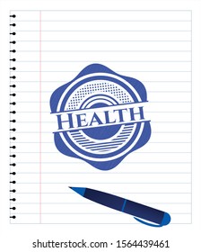 Health blue ink pen emblem. Vector Illustration. Detailed.