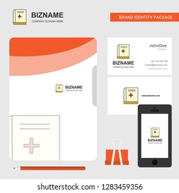 Health book Business Logo, File Cover Visiting Card and Mobile App Design. Vector Illustration