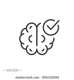 Health Brain Check Icon, Psychology Doctor Survey, Good Mind, Knowledge Tick, Thin Line Symbol - Editable Stroke Vector Illustration