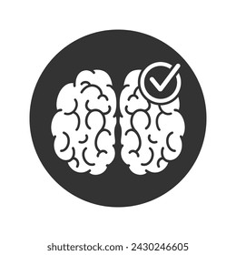 Health brain check icon, psychology doctor survey, good mind, knowledge tick, editable stroke vector illustration