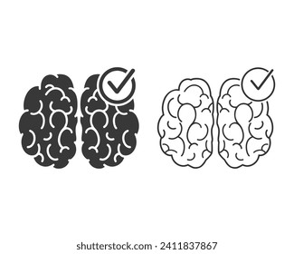 Health brain check line icon set, psychology doctor survey, good mind, knowledge tick, editable stroke vector illustration