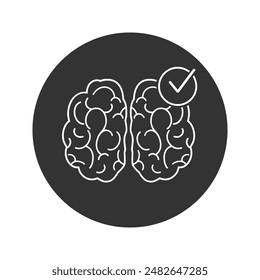 Health brain check line icon, psychology doctor survey, good mind, knowledge tick, editable stroke vector illustration