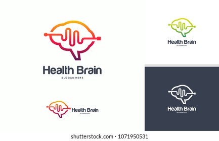 Health Brain logo designs concept vector, Brain Pulse logo, Brain Vibe logo template vector