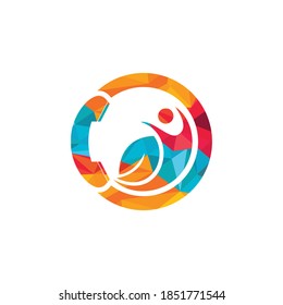 Health call vector logo design. Human and leaf with handset icon logo.