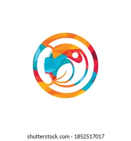 Diseño del logotipo vectorial de llamadas de estado. Humano y hoja con el logotipo del icono del auricular.