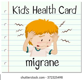 Health card with boy having migrane illustration