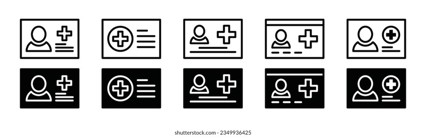 Health card icons set. health identity or ID card icon symbol in line and flat style. Vector illustration